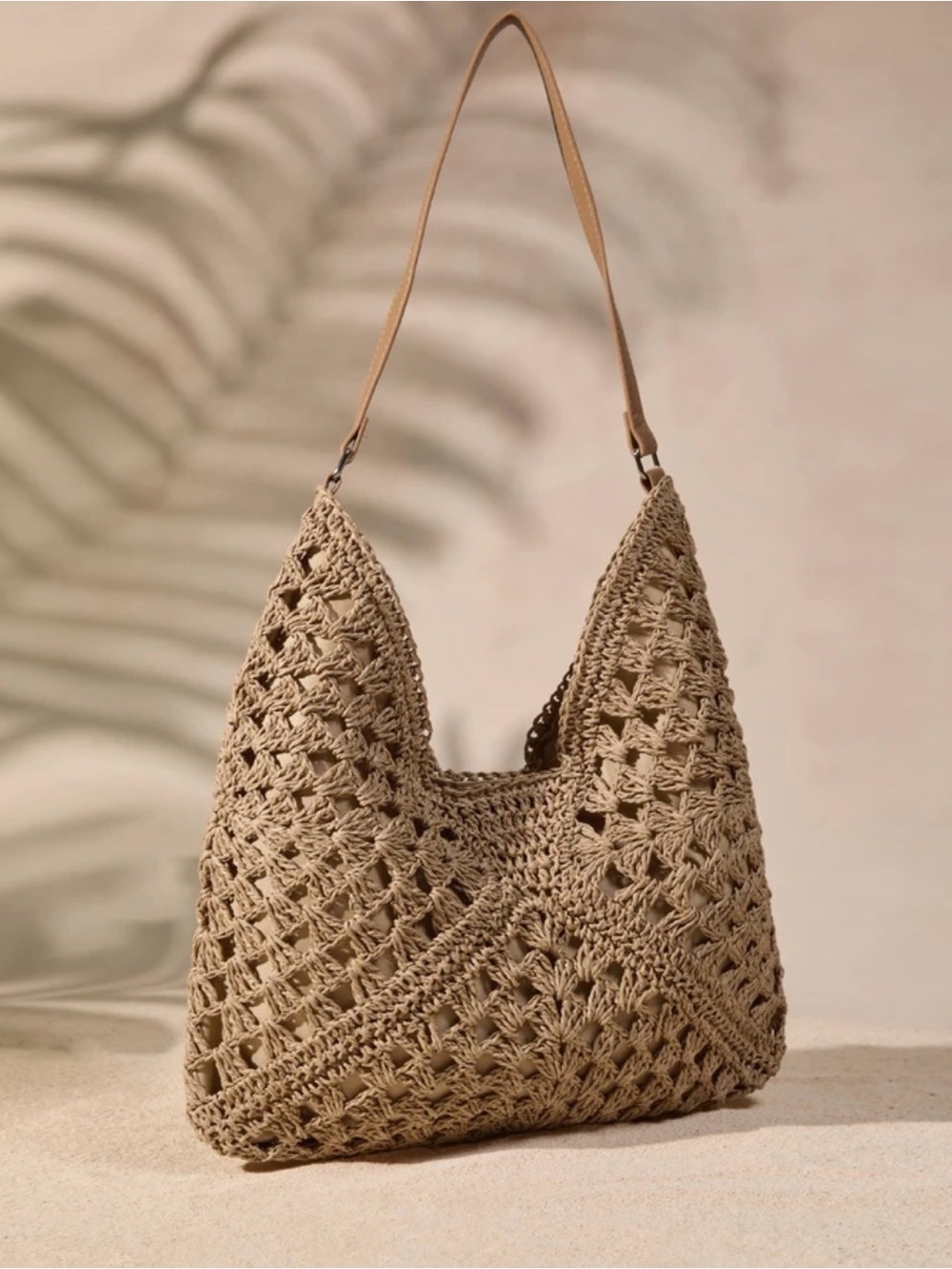 NWT Handwoven Crochet Hobo Bag in Taupe